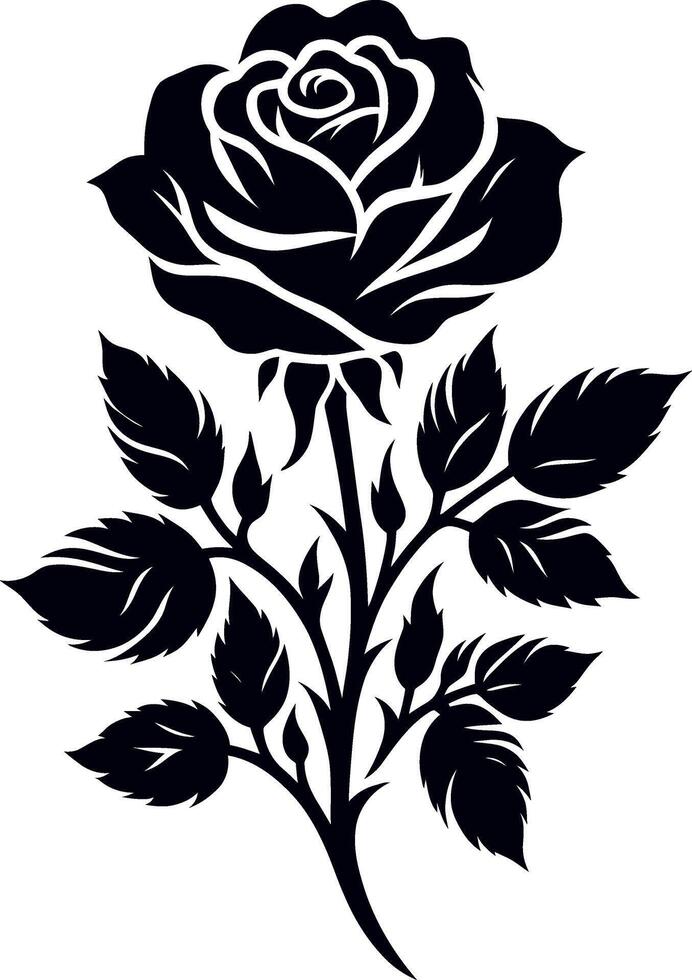 Rose flower silhouette, decorative Floral design Silhouette Motif Pattern, Flower design elements silhouette pattern black and white vector