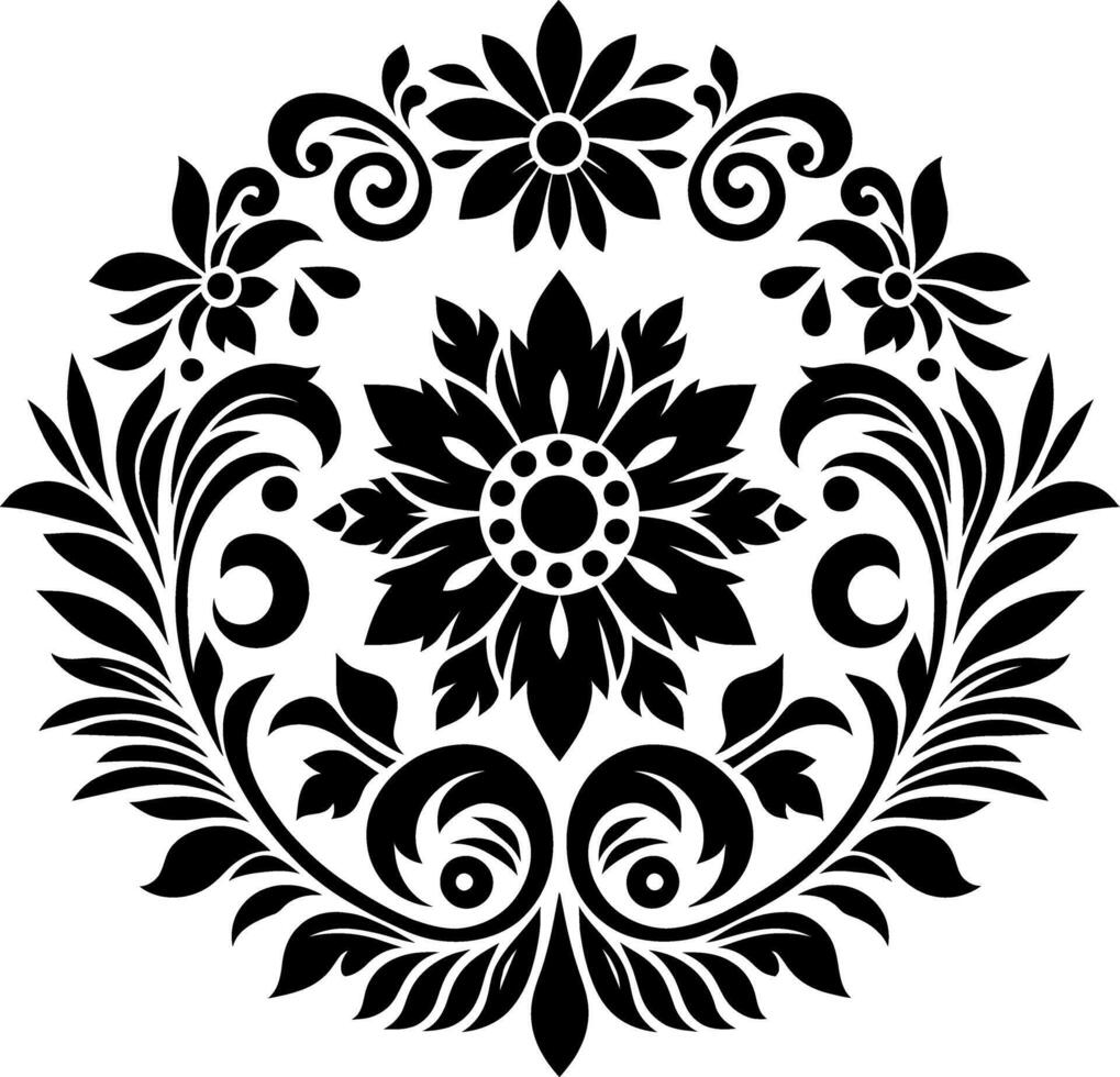 Flower design elements silhouette pattern, black and white decorative Floral design Silhouette Motif Pattern, vector