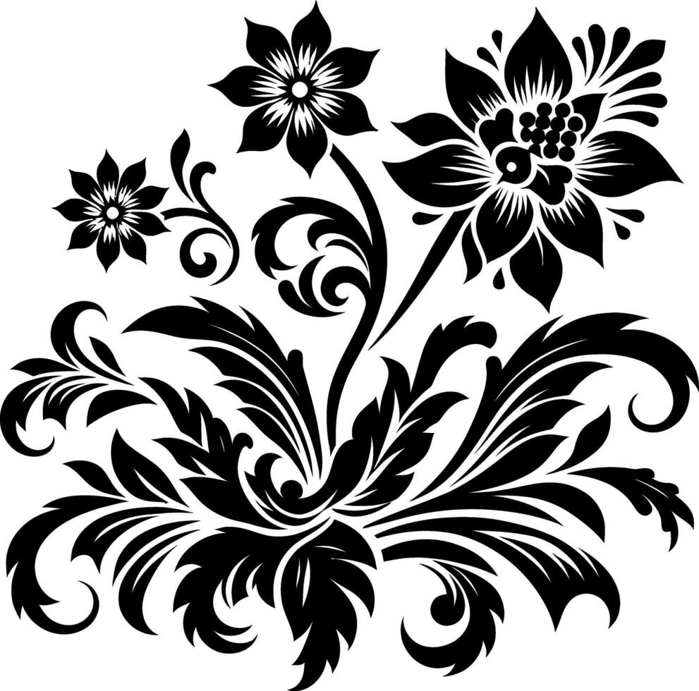 Flower design elements silhouette pattern, black and white decorative Floral design Silhouette Motif Pattern, vector