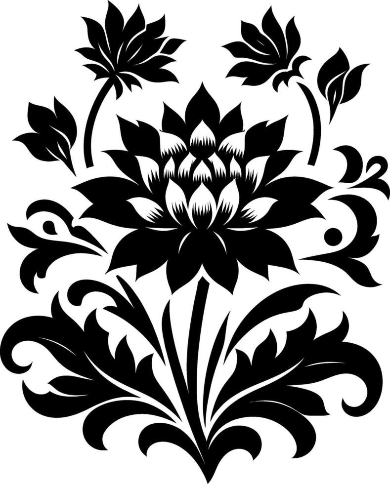 decorative Floral design Silhouette Motif Pattern, Flower design elements silhouette pattern black and white vector