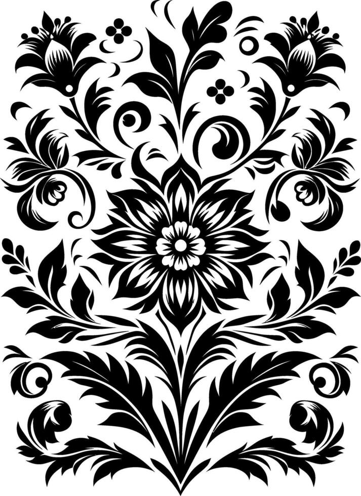 decorative Floral design Silhouette Motif Pattern, Flower design elements silhouette pattern black and white vector