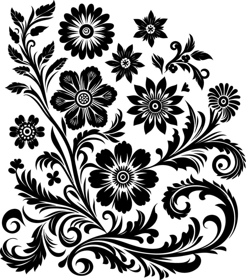 decorative Floral design Silhouette Motif Pattern, Flower design elements silhouette pattern black and white vector