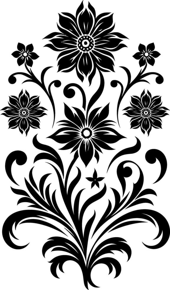 Flower design elements silhouette pattern, black and white decorative