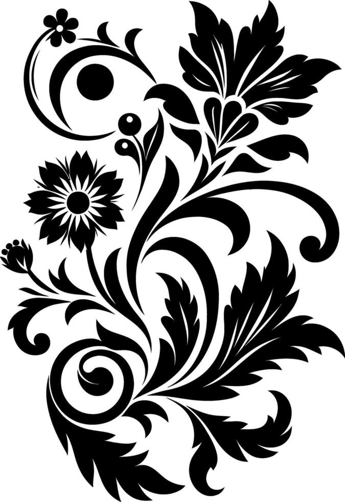 decorative Floral design Silhouette Motif Pattern, Flower design elements silhouette pattern black and white vector
