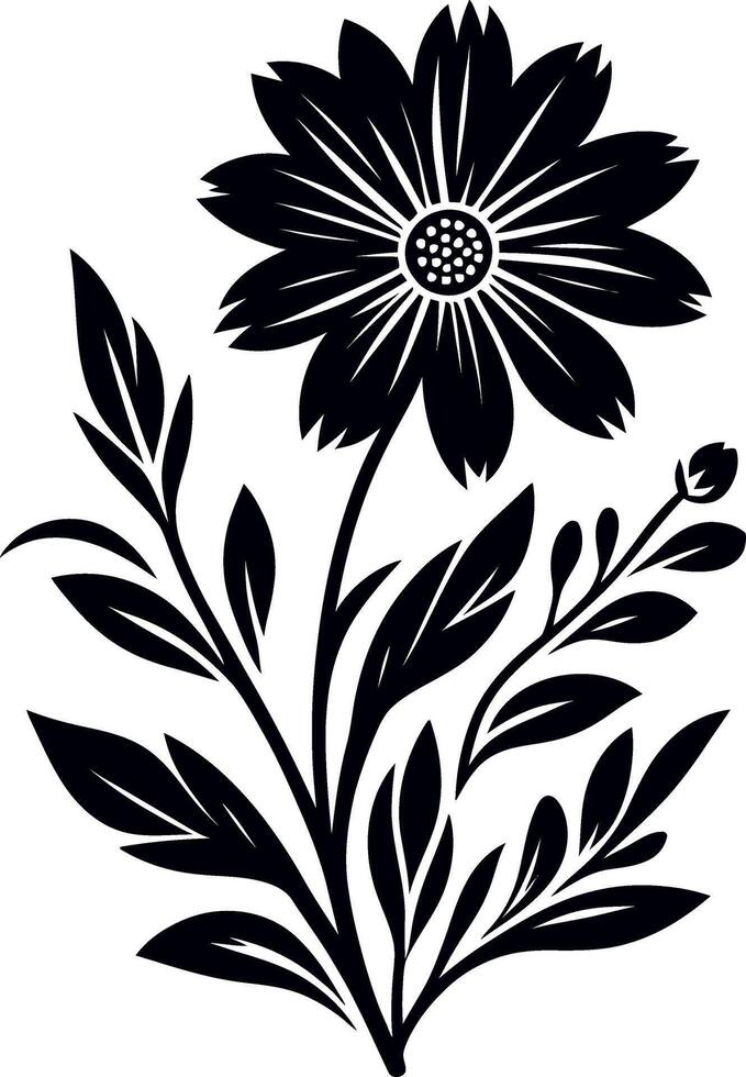 decorative Floral design Silhouette Motif Pattern, Flower design elements silhouette pattern black and white vector