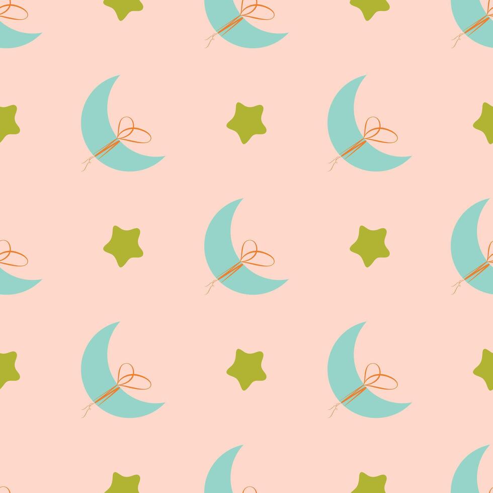 a pattern with a crescent and stars on a pink background vector