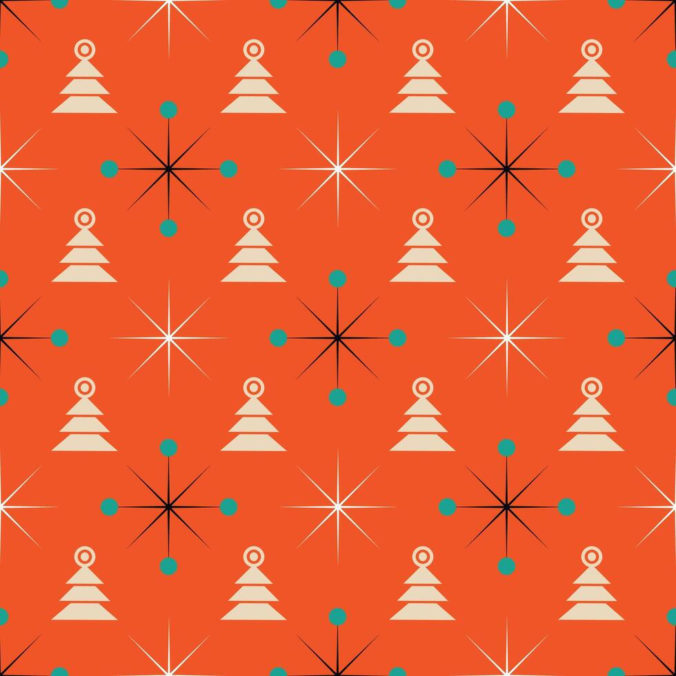 a pattern with christmas trees on an orange background vector