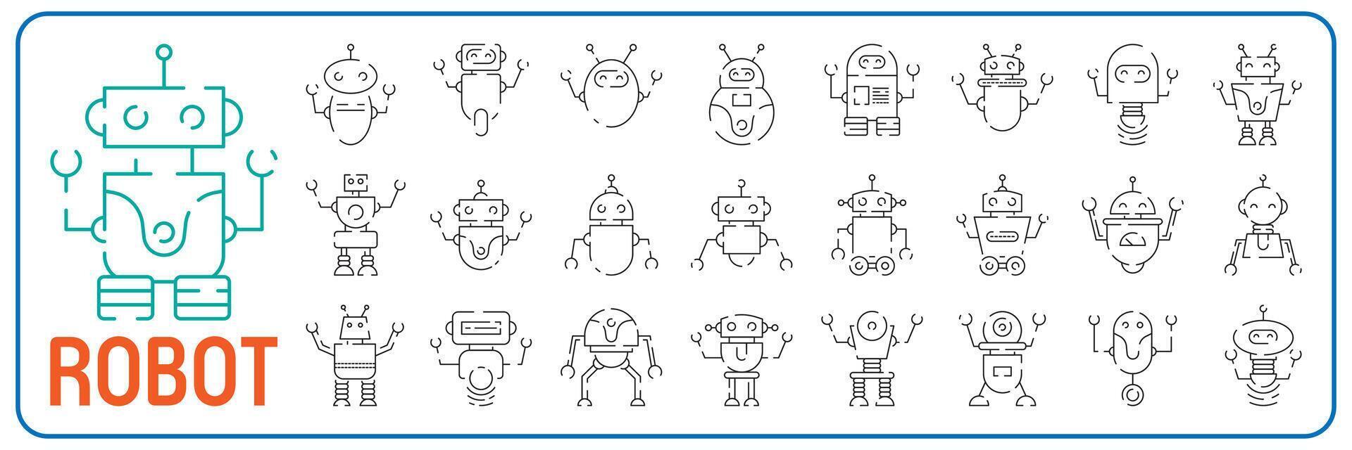 Chatbot line icon set. Humanoid robot. Personal voice assistance. Smart speaker artificial intelligence. Technology sign. vector