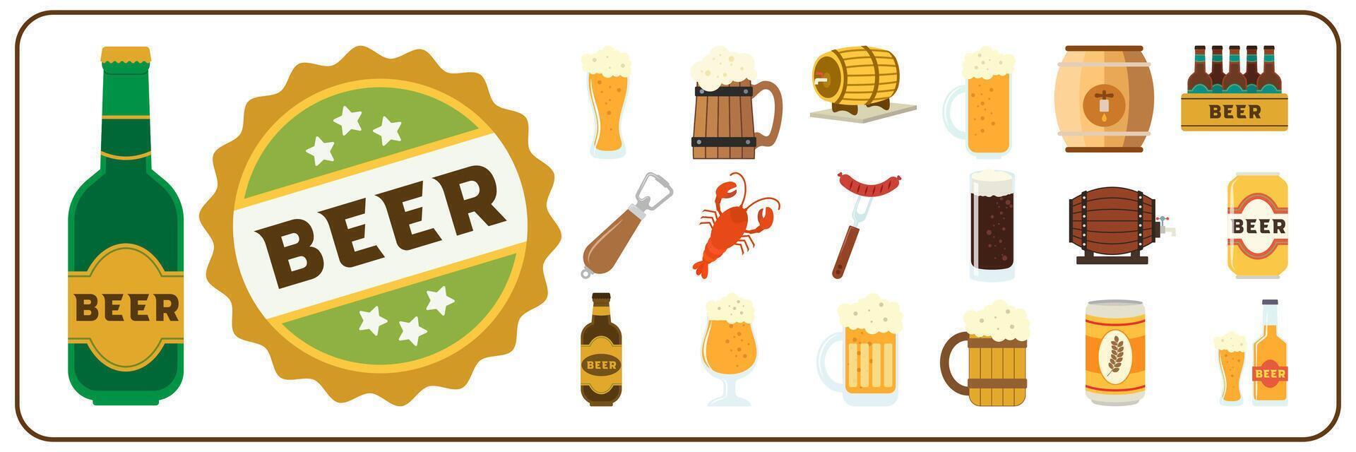 Cold beer icon or sign set. Flat beer illustration isolated on white background. Alcohol drink pub or bar. vector