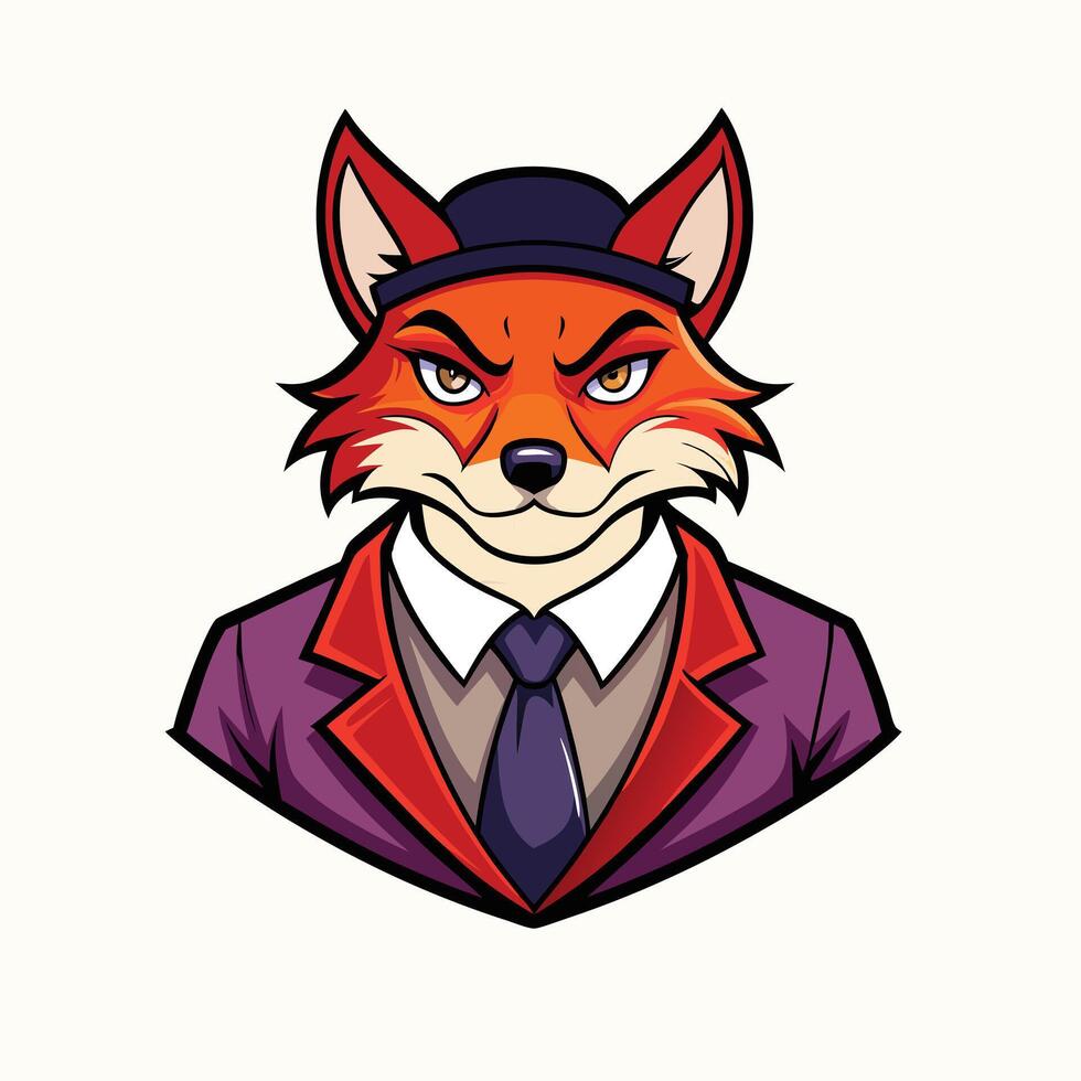 A gangster fox depicted in a sticker style, simple art, sleek silhouette against a white background vector