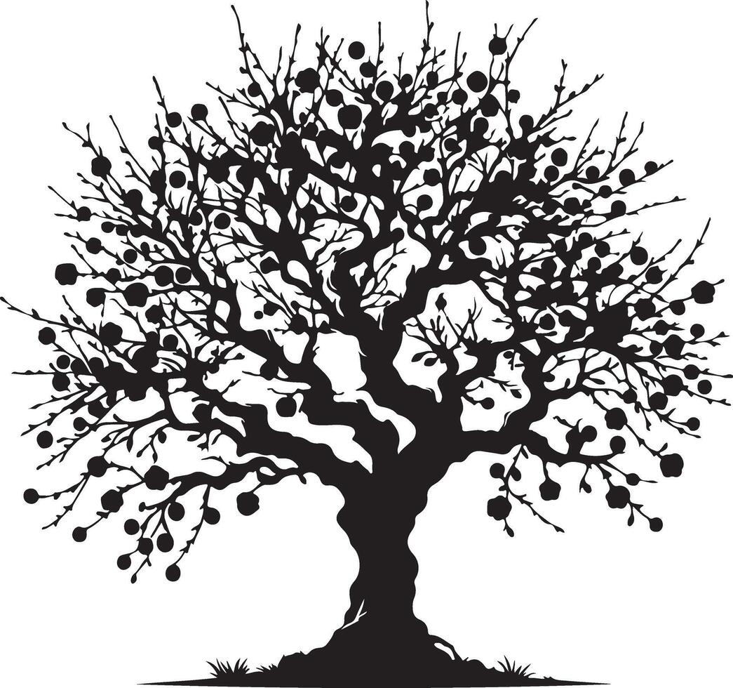 silhouette art plum tree , white background vector