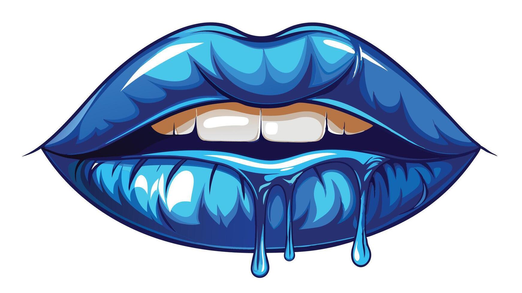 lips with glossy dripping blue lipstick vector