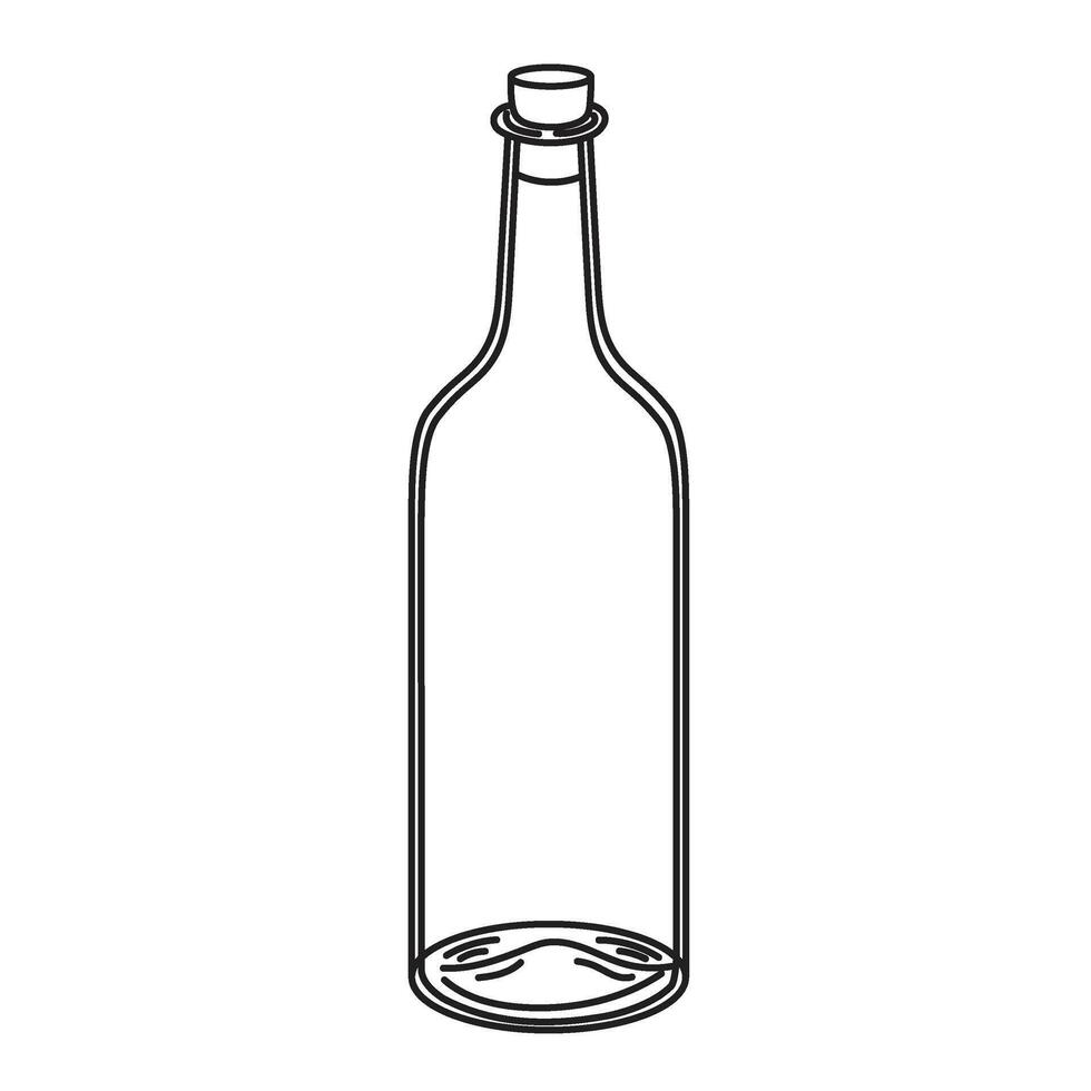 Empty glass bottles for message. illustration of blank jar painted by black inks. Drawing of container on isolated background. Etching of transparent bowl for icon or logo vector