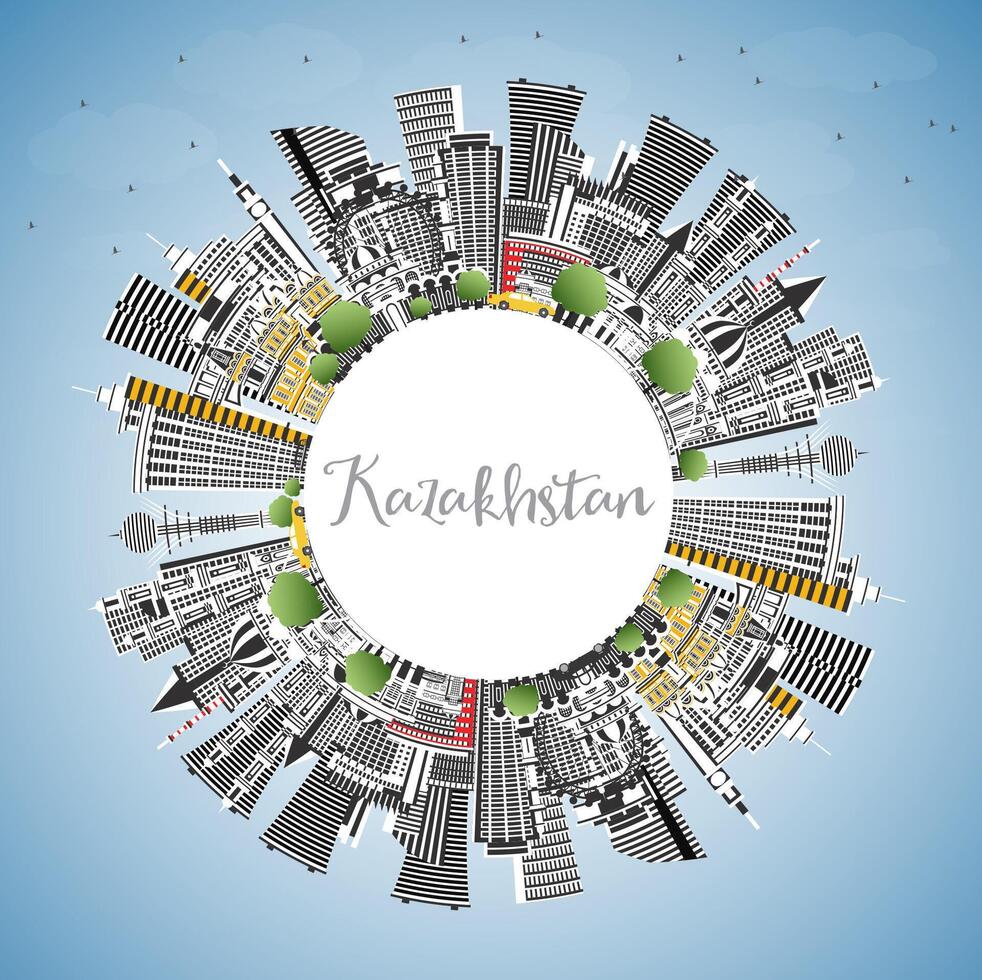 Kazakhstan City Skyline with Gray Buildings, Blue Sky and Copy Space. Concept with Modern Architecture. Kazakhstan Cityscape with Landmarks. Nur-Sultan and Almaty. vector