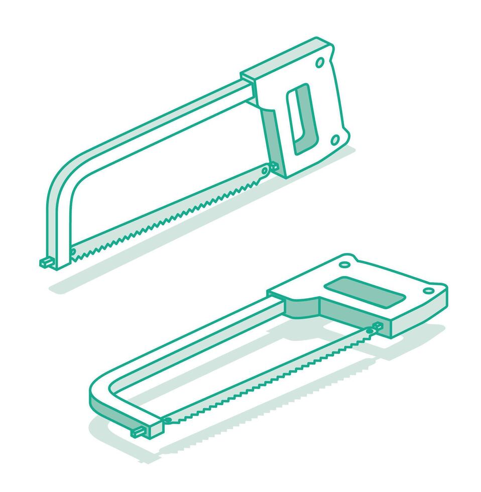 Hacksaw. Isometric saw. Objects isolated on white background. vector