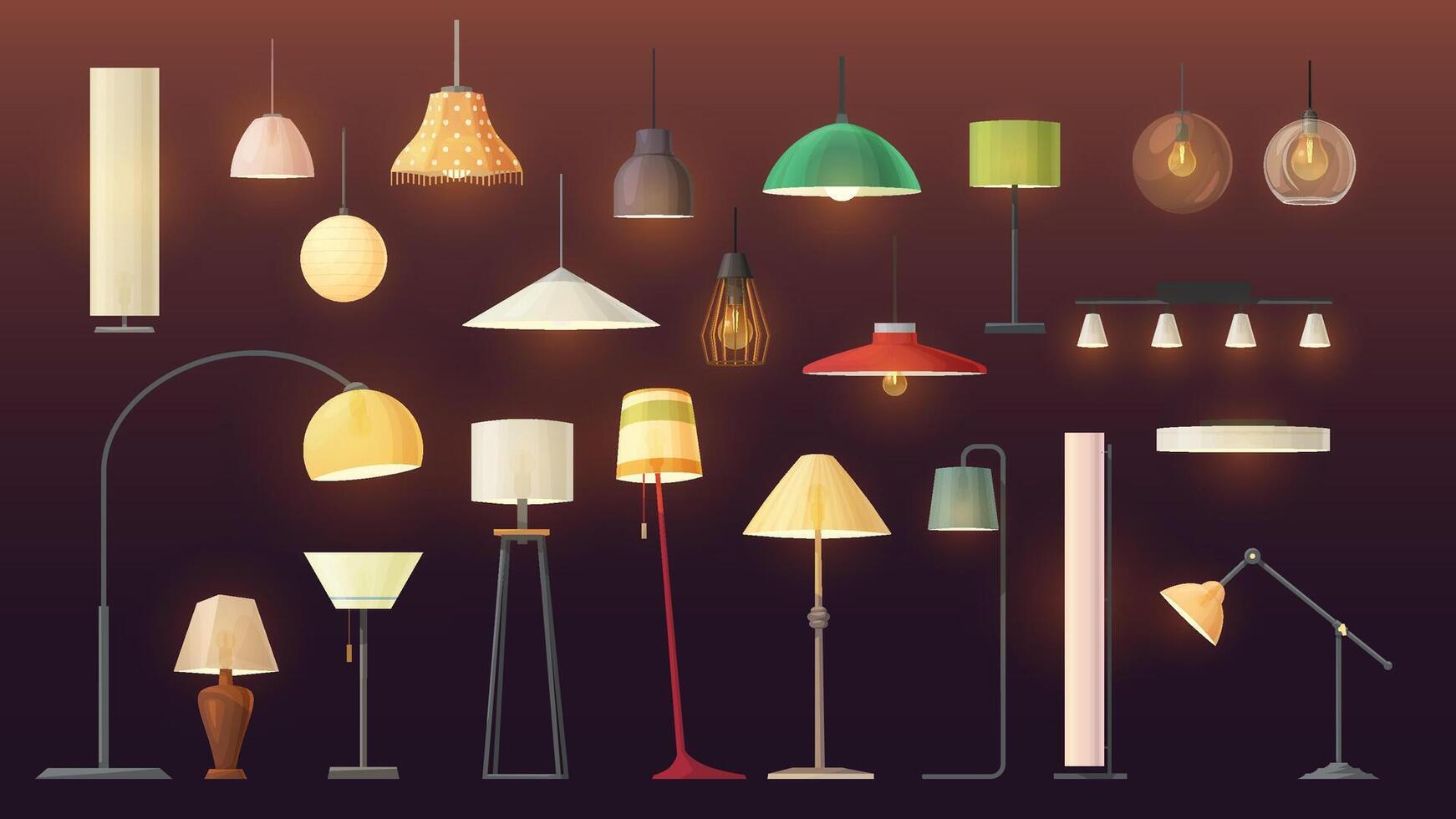 a cartoon various lamps in big set vector