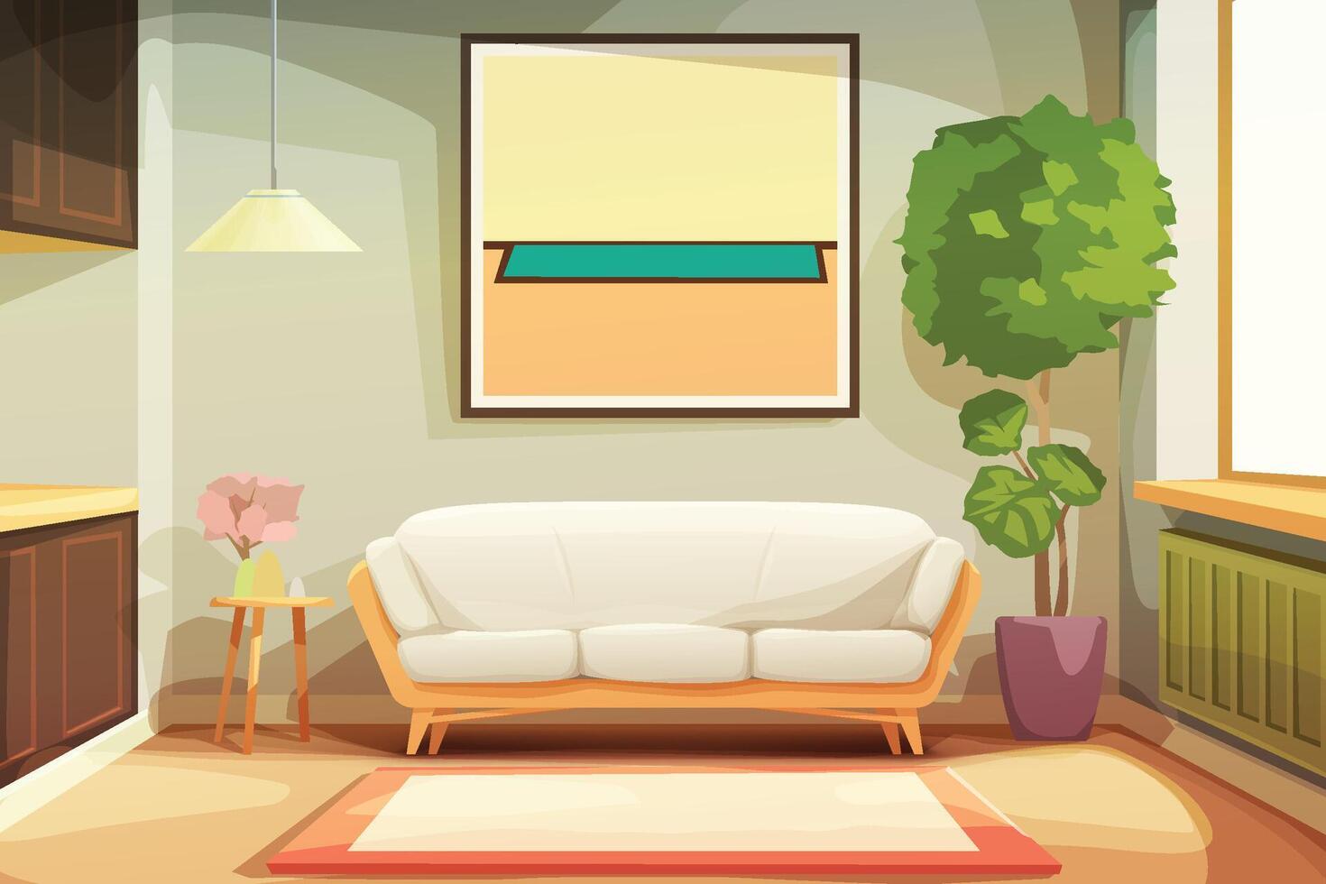 a cute apartment living room with daylight vector