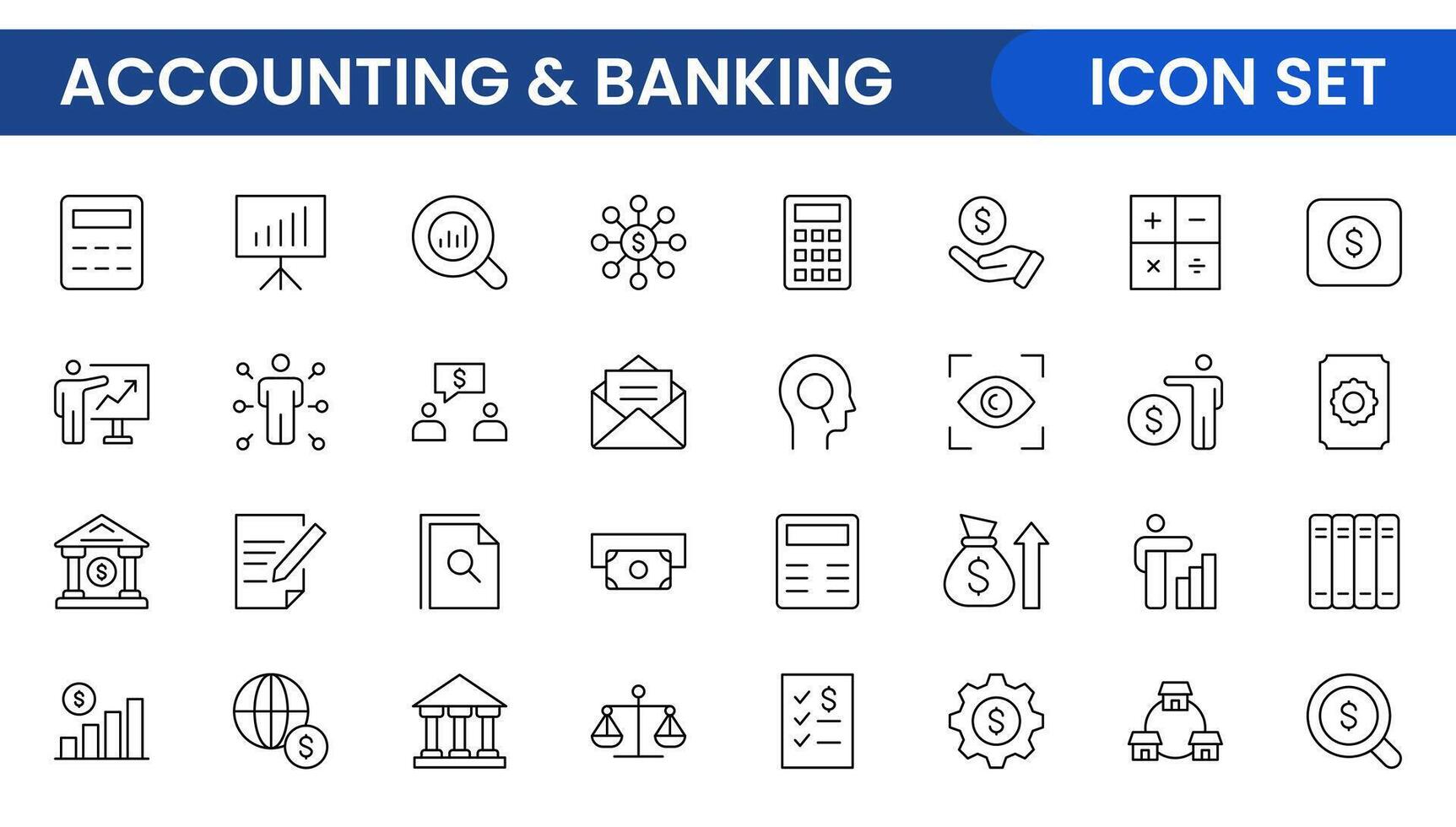 Set of line icons related to accounting, audit, and taxes. Outline icon collection. Business symbols.Income set. Containing money, tax, earnings, payment, paycheck, work, pension, and wages icons. vector