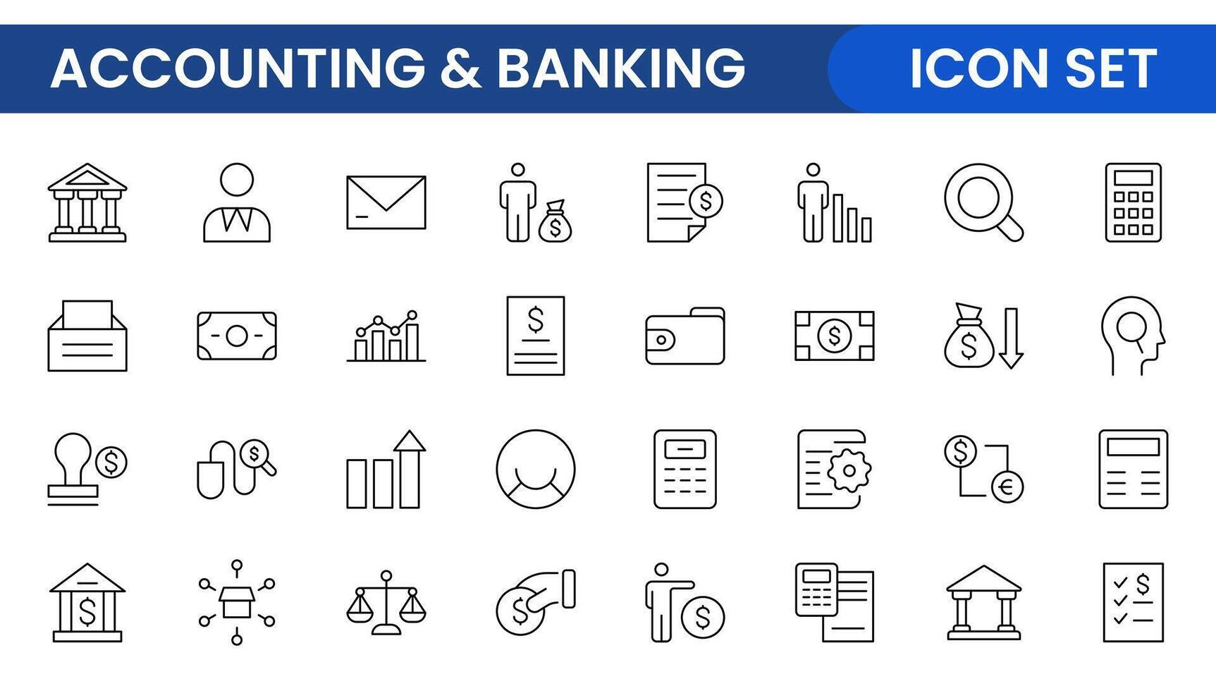 Set of line icons related to accounting, audit, and taxes. Outline icon collection. Business symbols.Income set. Containing money, tax, earnings, payment, paycheck, work, pension, and wages icons. vector