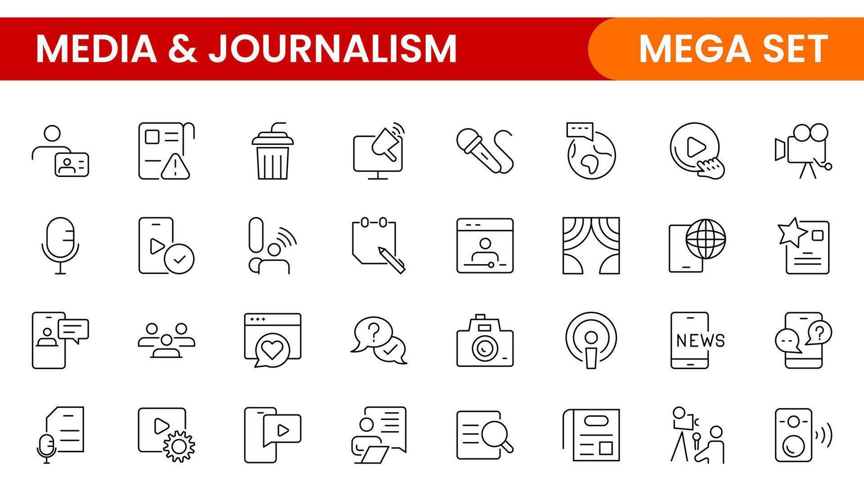 media and journalism thin line icon set. vector