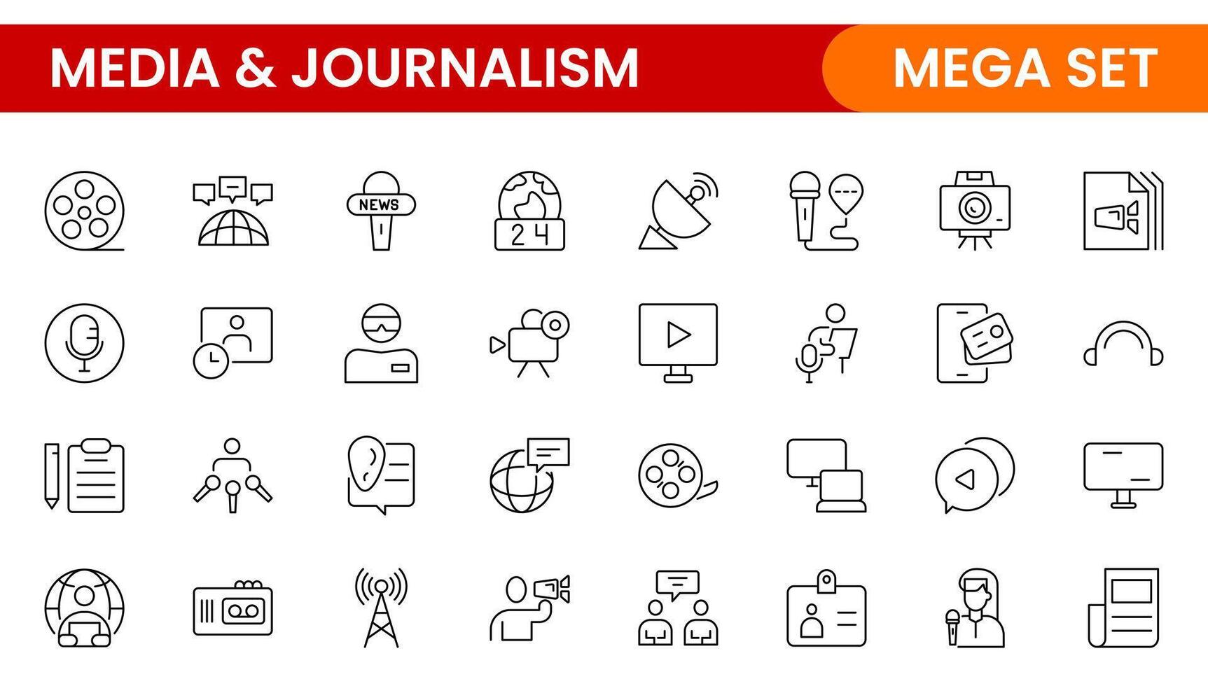 media and journalism thin line icon set. vector