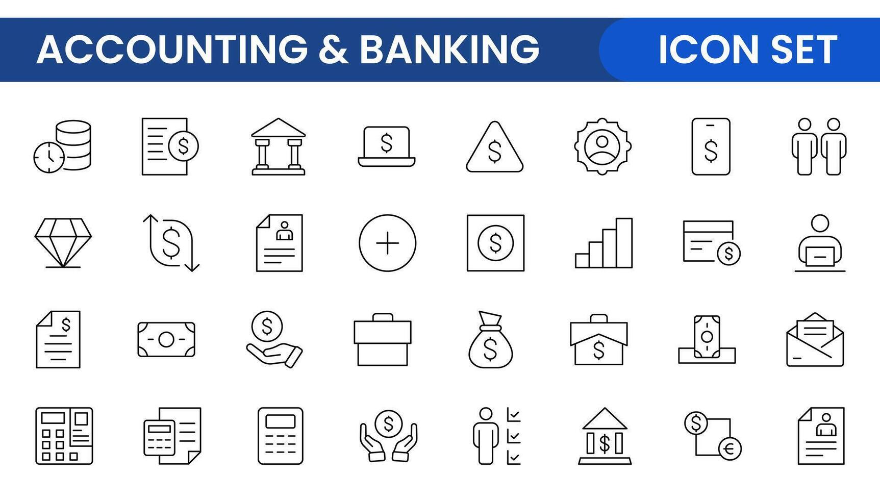 Set of line icons related to accounting, audit, and taxes. Outline icon collection. Business symbols.Income set. Containing money, tax, earnings, payment, paycheck, work, pension, and wages icons. vector