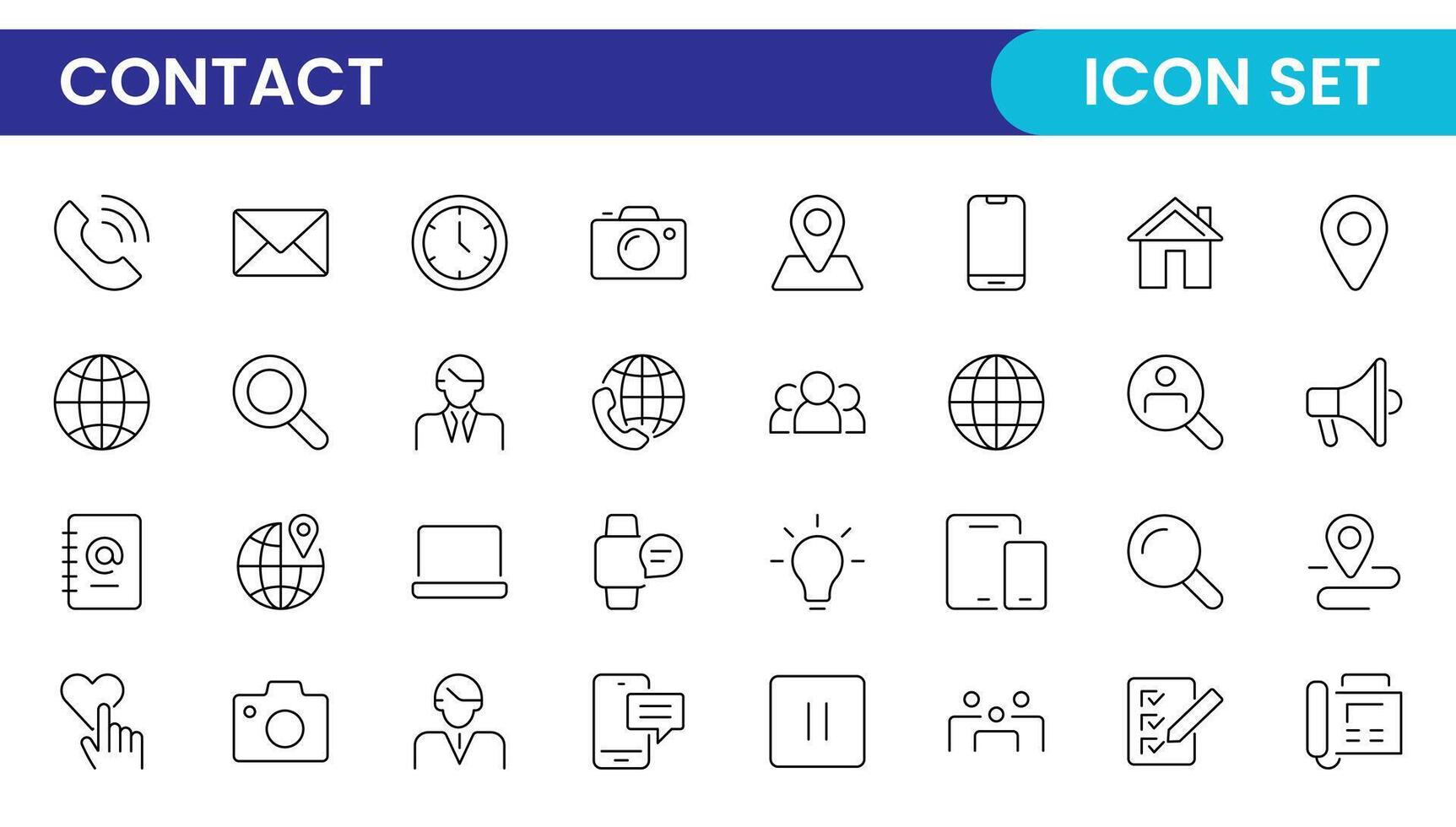 Contact Us linear icon set design. Contact and Communication Line Icons. Set of Social media icons, Facebook, Instagram, Twitter, YouTube, Whatsapp.Set of Icons for social networking. vector