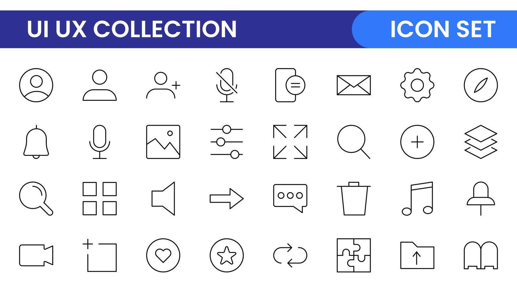 UI UX line icon set. linear UI UX icons for web design and application. UI and UX big bold line icons kit. UI and UX linear icon set for user interface designs. vector