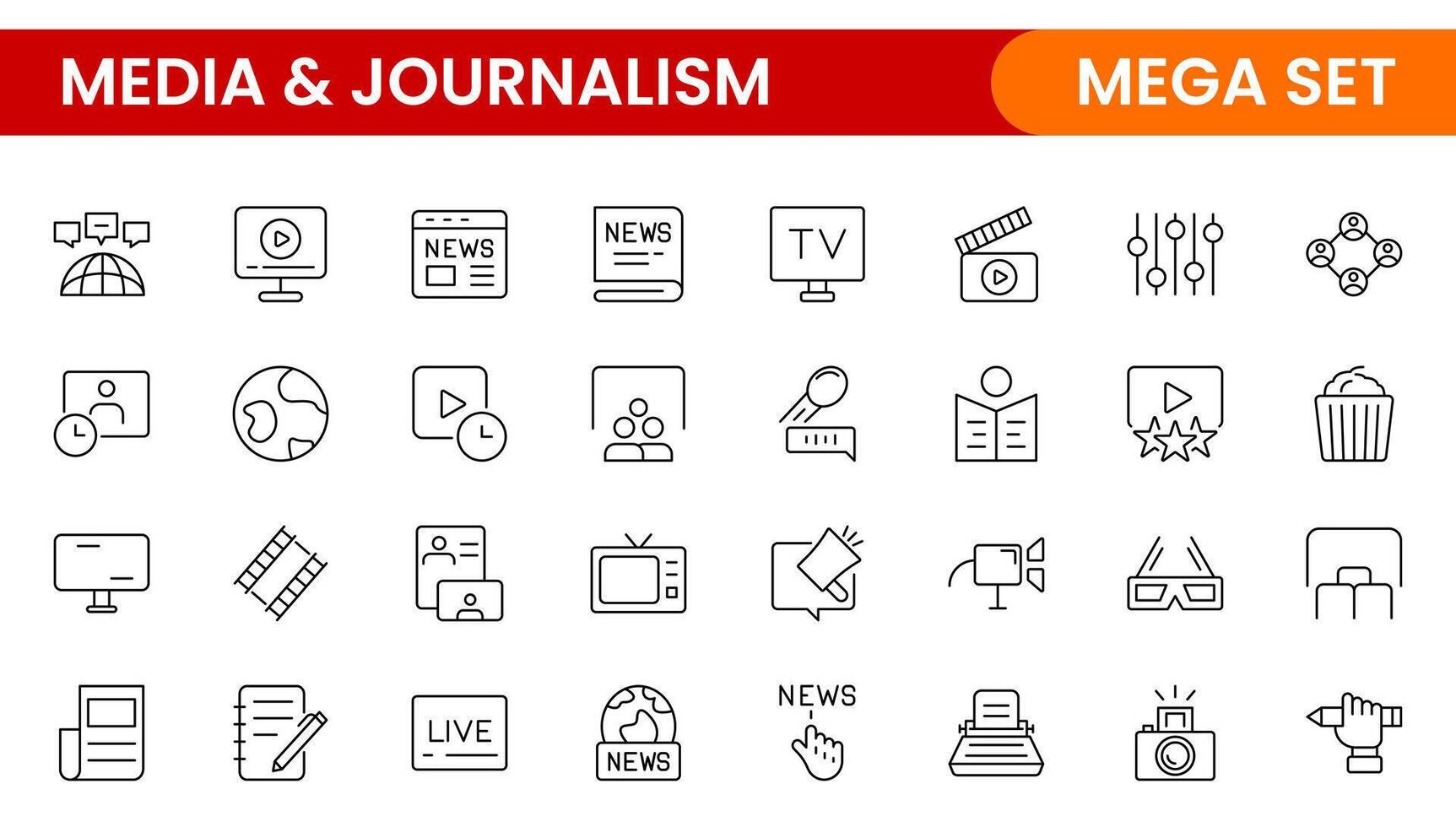 media and journalism thin line icon set. vector