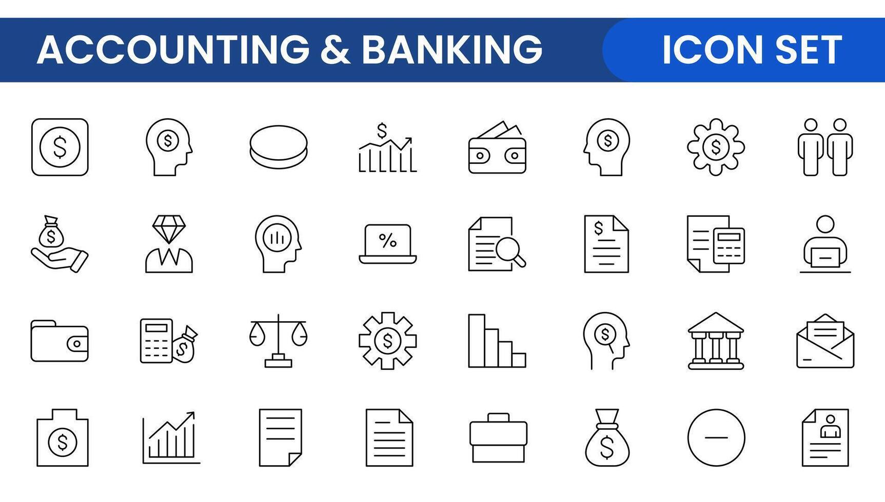 Set of line icons related to accounting, audit, and taxes. Outline icon collection. Business symbols.Income set. Containing money, tax, earnings, payment, paycheck, work, pension, and wages icons. vector