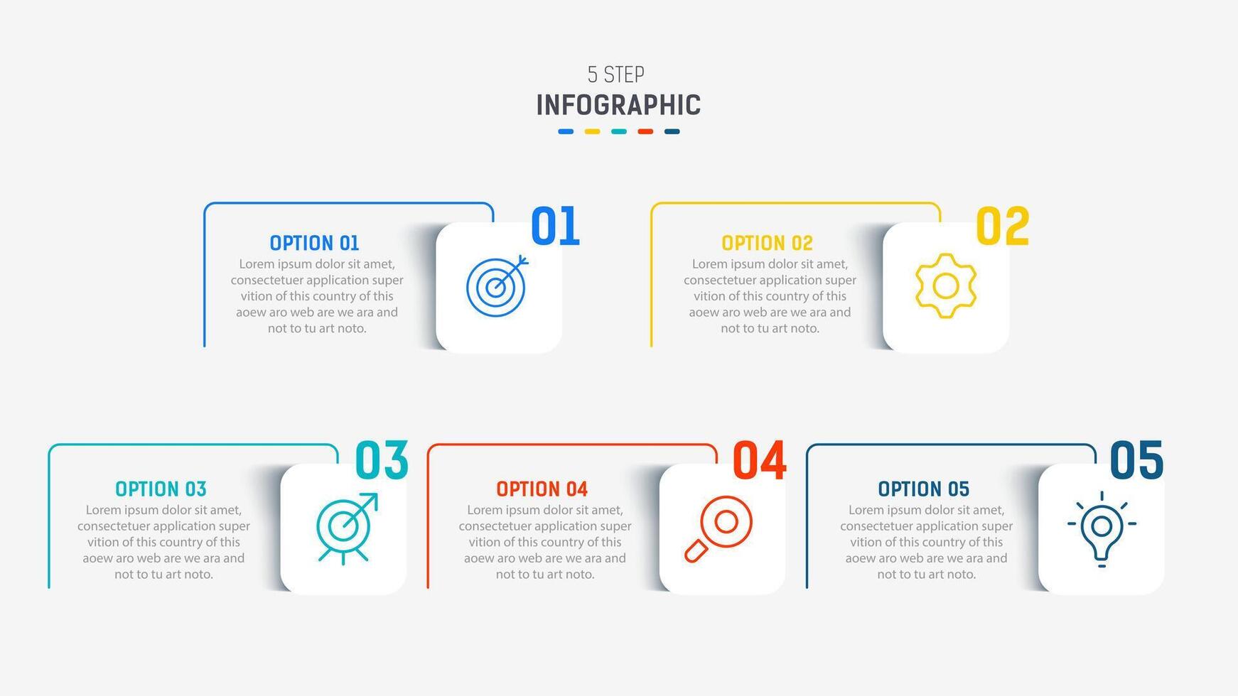Five Step Infographic design element template for presentation. info graphic illustration. process diagram and presentations step, banner, flow chart, 5 option template. vector