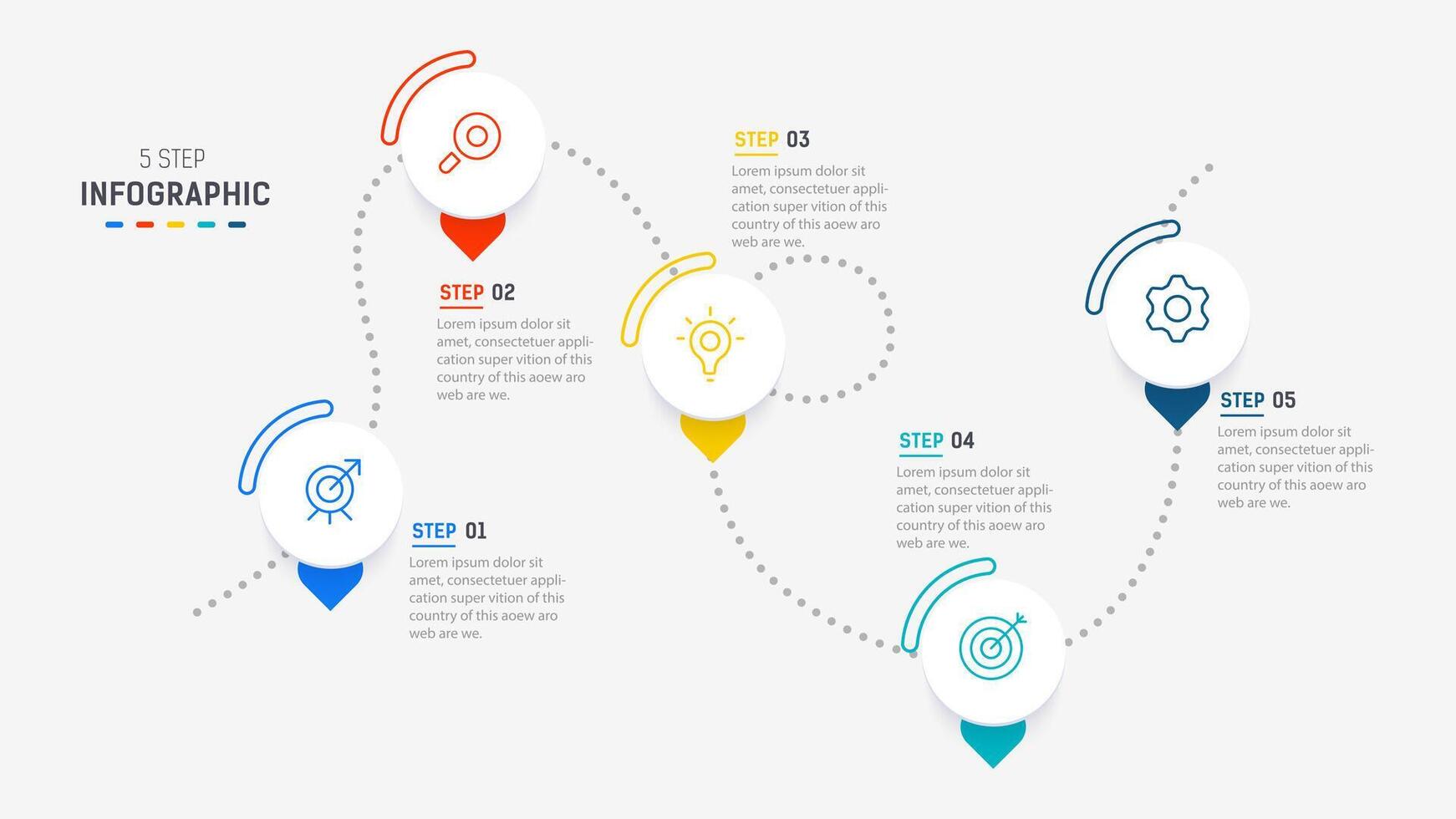 Five Step Infographic design element template for presentation. info graphic illustration. process diagram and presentations step, banner, flow chart, 5 option template. vector