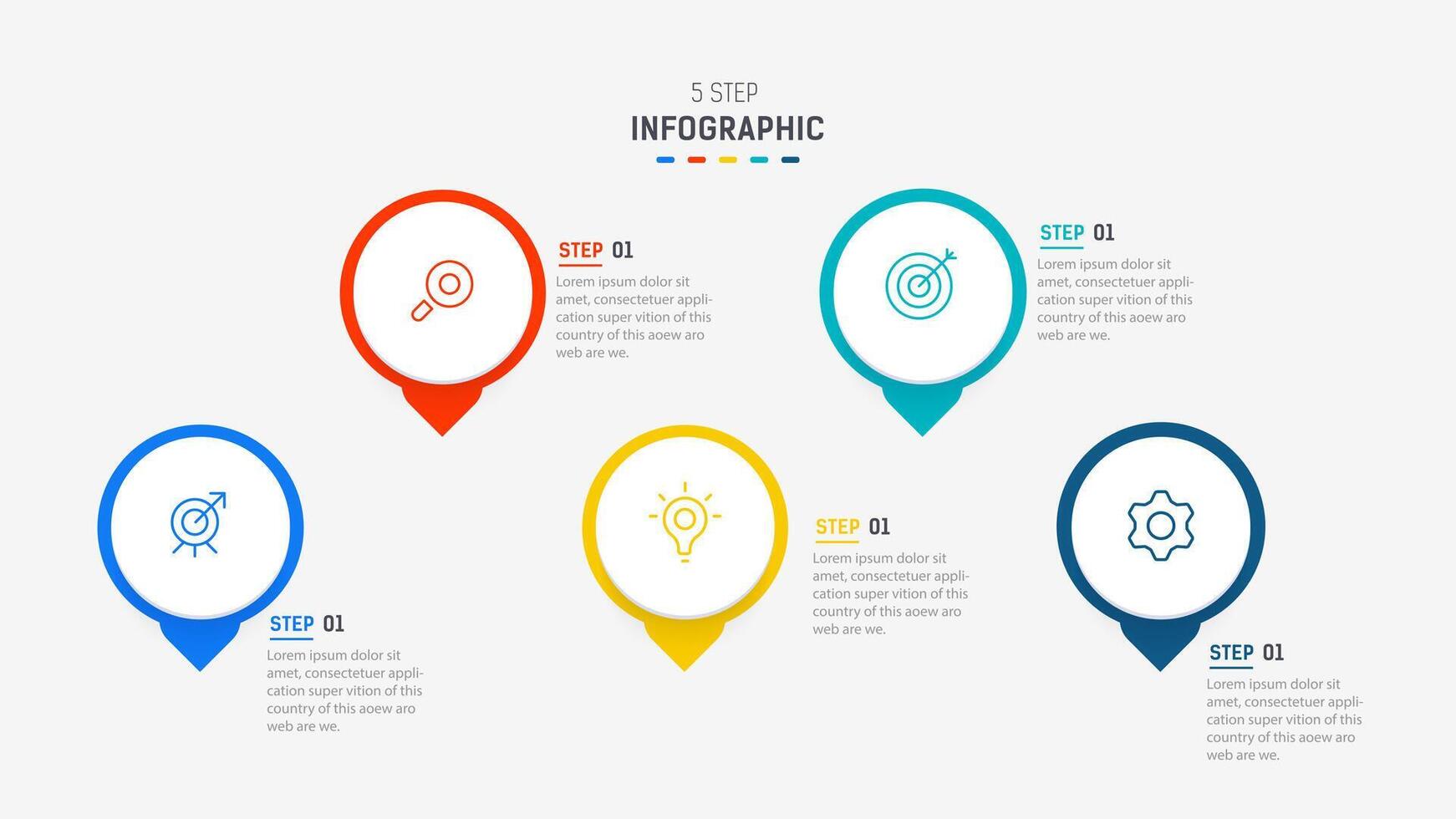 Five Step Infographic design element template for presentation. info graphic illustration. process diagram and presentations step, banner, flow chart, 5 option template. vector