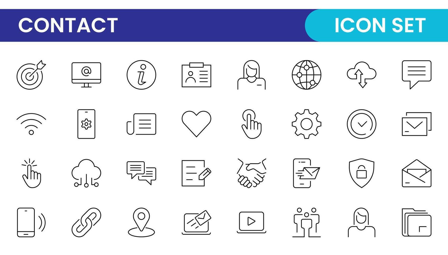 Contact Us linear icon set design. Contact and Communication Line Icons. Set of Social media icons, Facebook, Instagram, Twitter, YouTube, Whatsapp.Set of Icons for social networking. vector