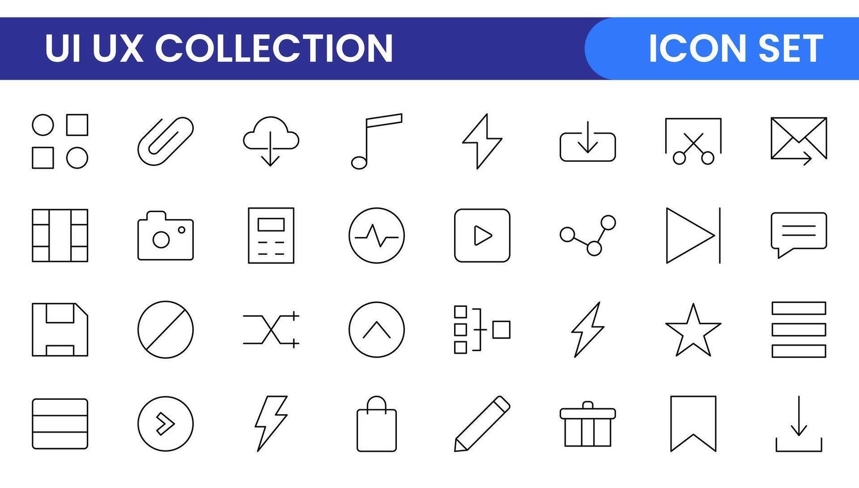 UI UX line icon set. linear UI UX icons for web design and application. UI and UX big bold line icons kit. UI and UX linear icon set for user interface designs. vector