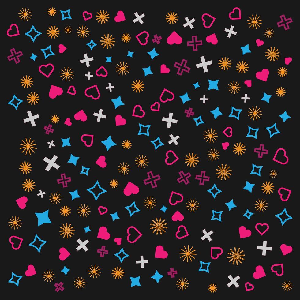 coloring heart, star and few shape with outline shape and a black background vector