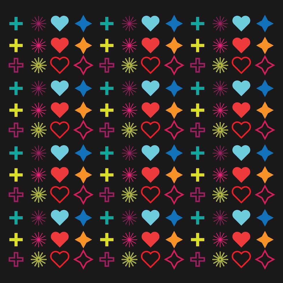 coloring heart, star and few shape with outline shape and a black background vector