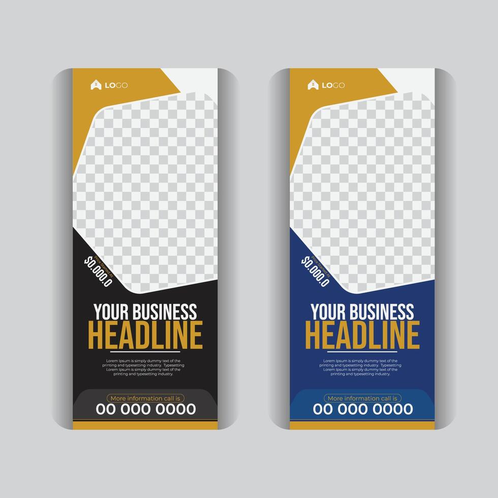 Black and blue color property sale roll up banner design, real estate sale banner templet. vector