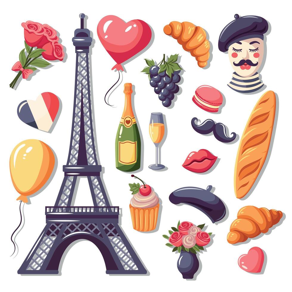 France, Paris. A set of attractions and everything that represents this country. vector