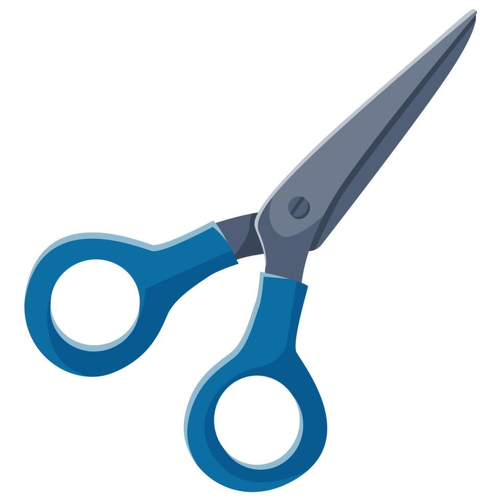 A blue pair of scissors with a silver handle. The scissors are sharp and ready to cut. Concept of precision and efficiency vector