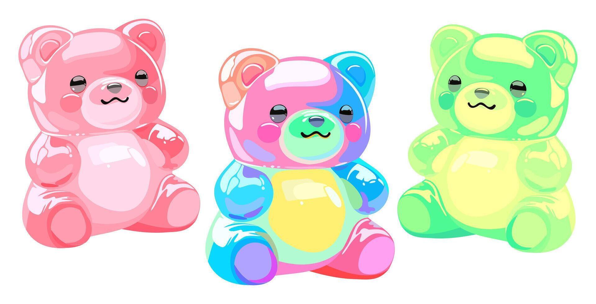 Colorful gummy bears. Jelly bear fruit gummies. isolated illustration vector