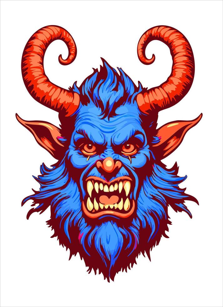 Krampus. Christmas character, antipode of Santa Claus. Folklore horned devil. colorful isolated illustration vector