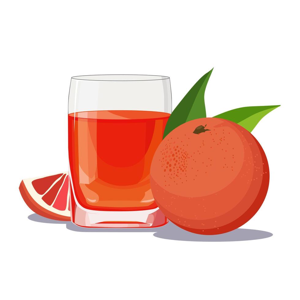 Full glass of red freshly and healthy squeezed grapefruit juice isolated on white background. illustration in flat style with citrus drink. Summer clipart for card, banner, flyer, poster design vector