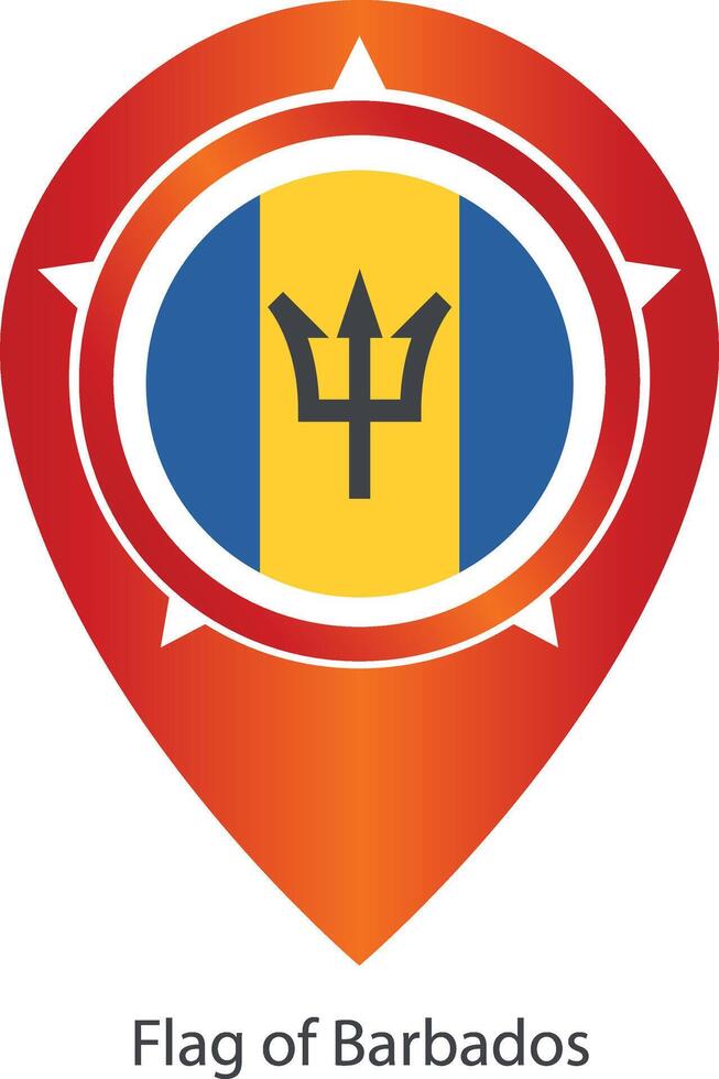 Flag of Barbados, location map pin, pointer flag Barbados, button gold, Icon country . Illustration EPS10. vector