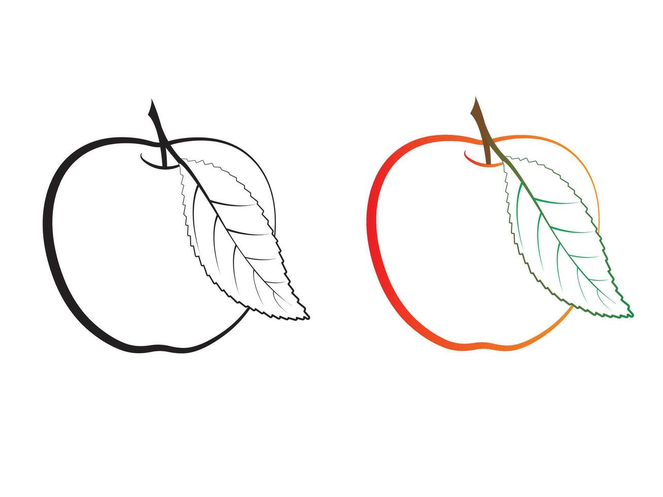 Apple with leaf icons using thick line vector
