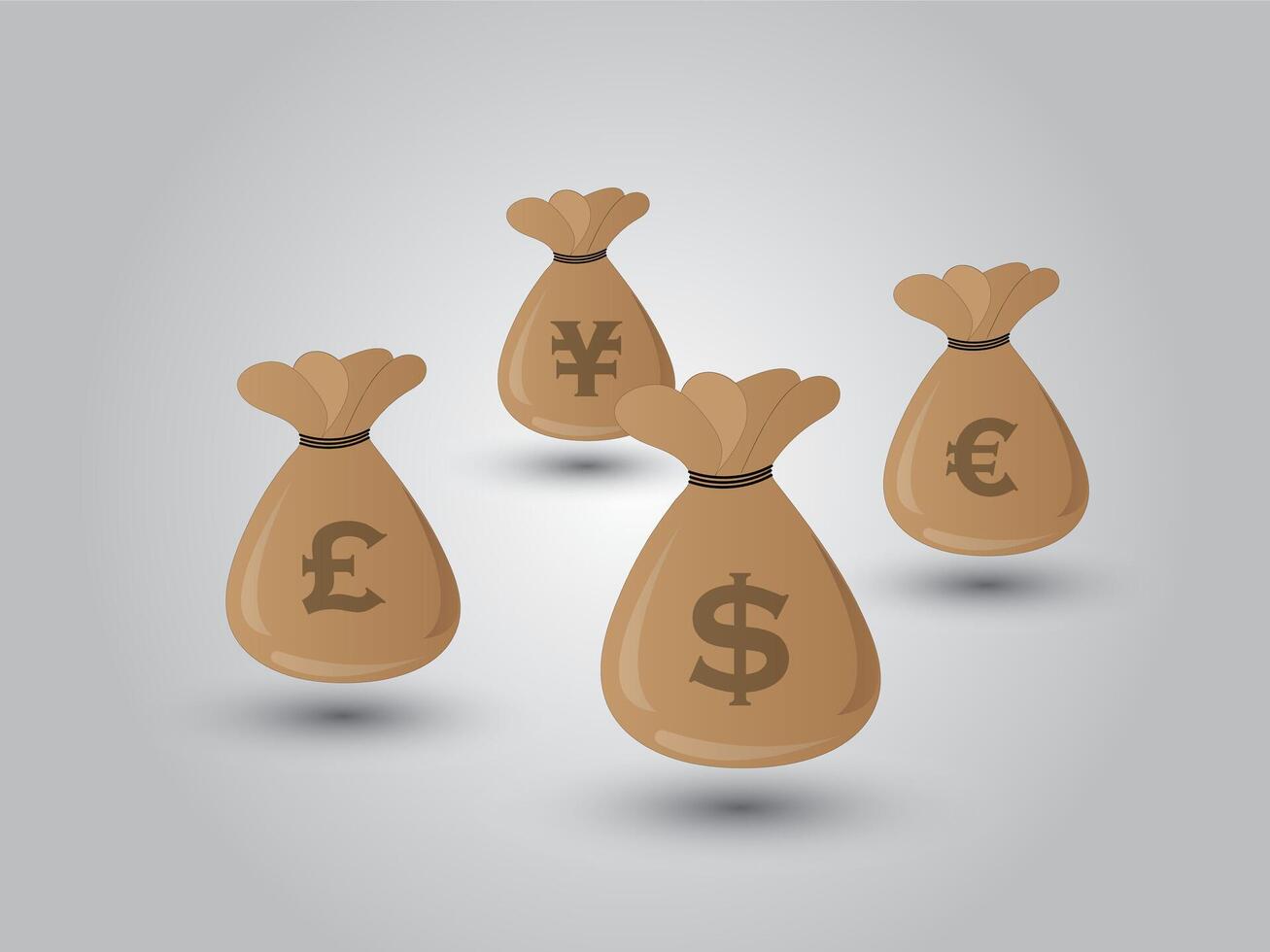 A set of bags of money from major currency in the world vector