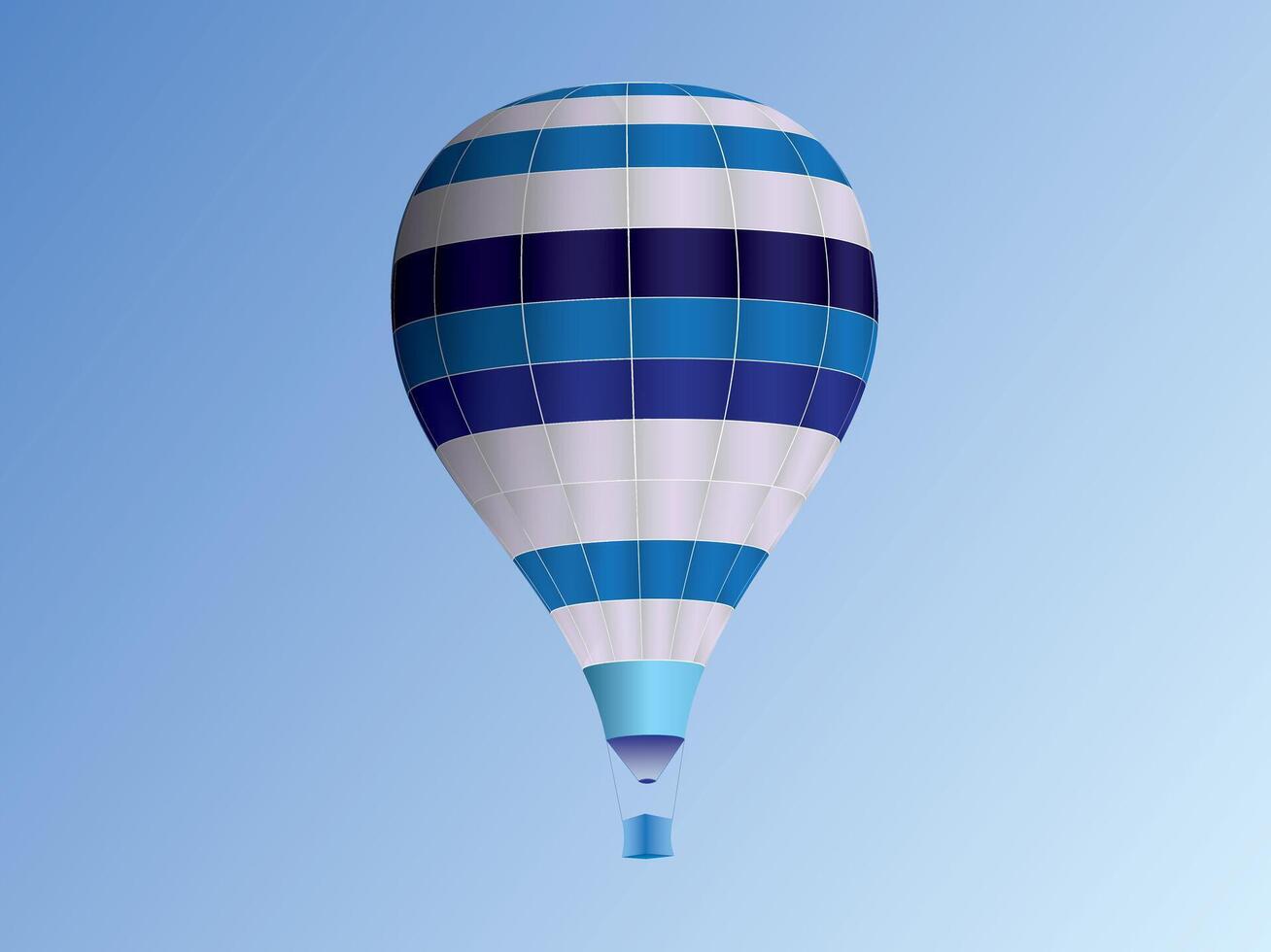 A blue striped pattern design hot air balloon flying in the sky illustration vector