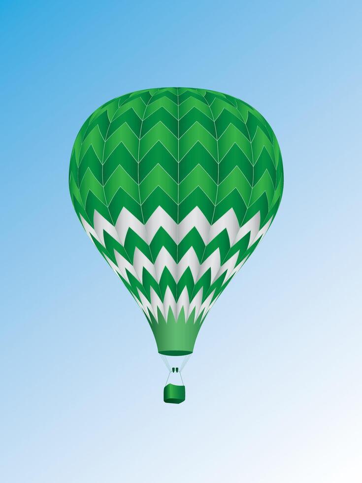 A green chevron pattern design hot air balloon in blue sky illustration vector