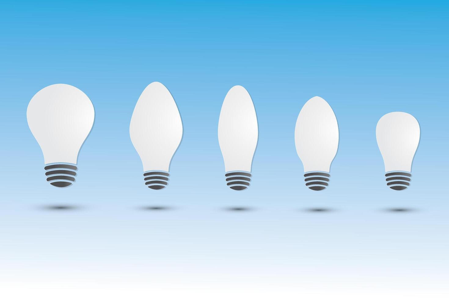A set of white light bulbs with different size and shape on blue background vector