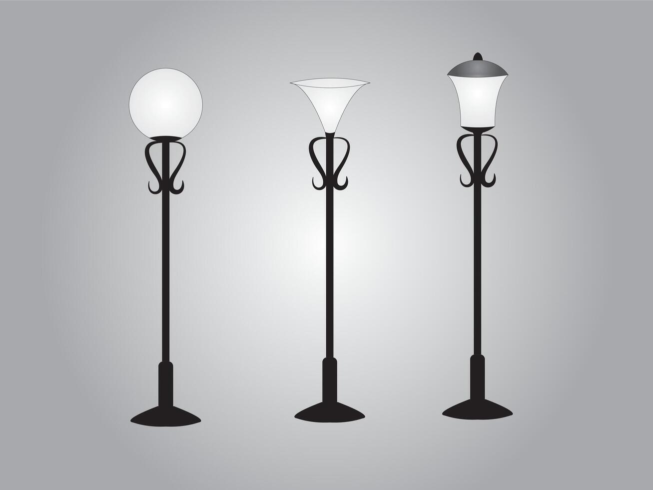 A set of vintage lamp posts in street vector